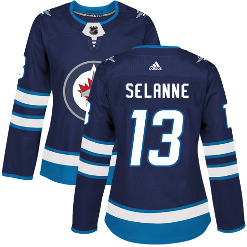Adidas Jets #13 Teemu Selanne Navy Blue Home Authentic Women's Stitched NHL Jersey - Click Image to Close